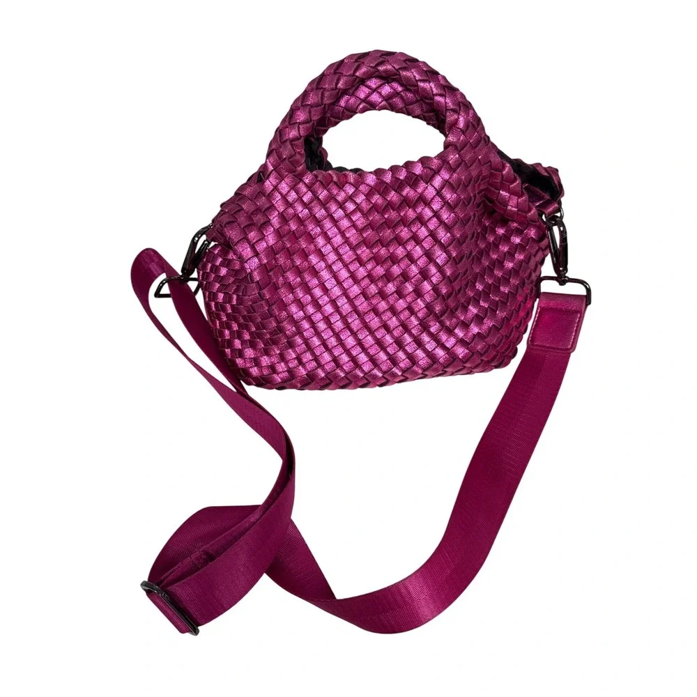 Naghedi St. Barths Mini Tote Womens Metallic Pink Woven Neoprene Crossbody EUC